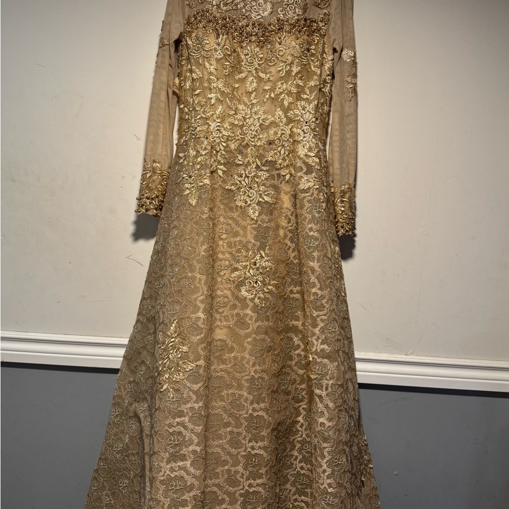 Elegant Gold Lace Gown
